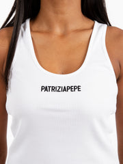 PATRIZIA PEPE - Top a costine scritta logo bianco ottico