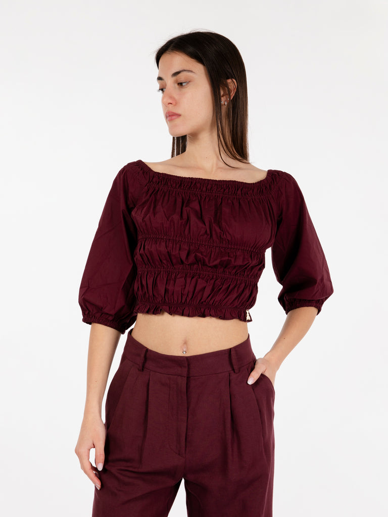 PATRIZIA PEPE - Top camicia smock dark plum