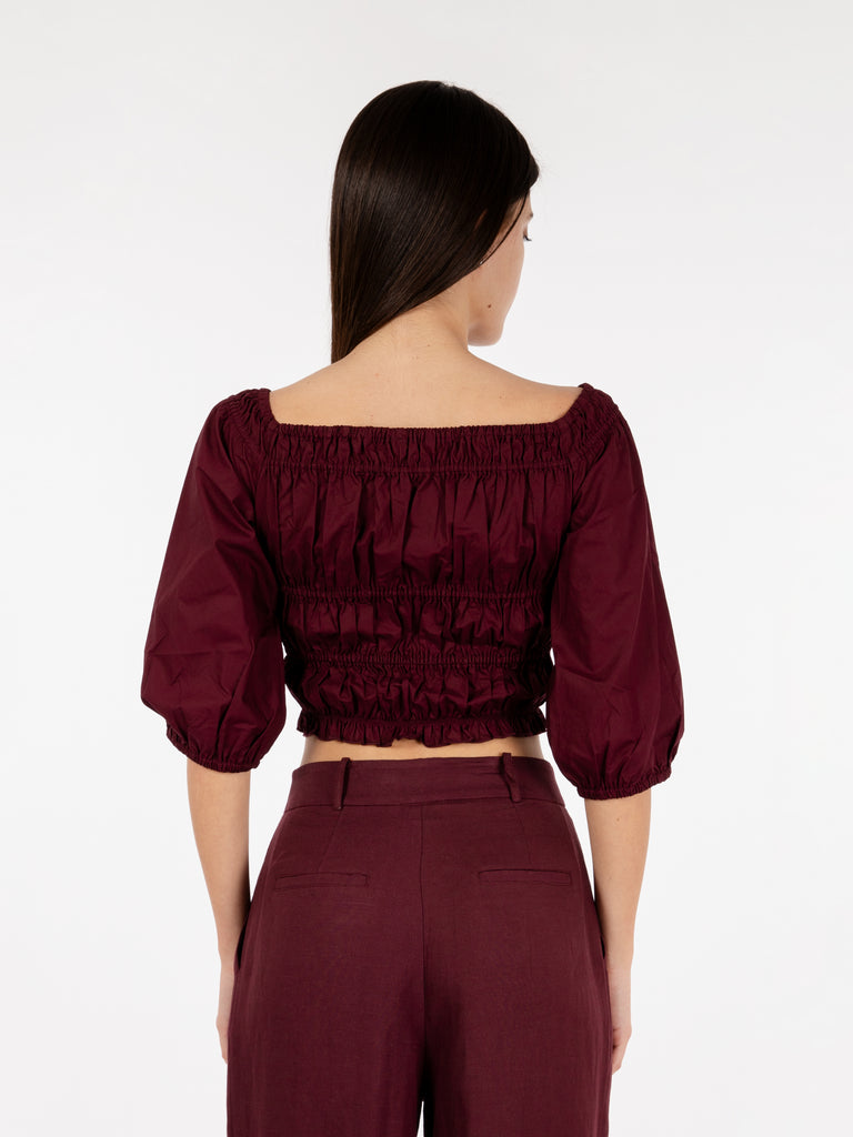 PATRIZIA PEPE - Top camicia smock dark plum