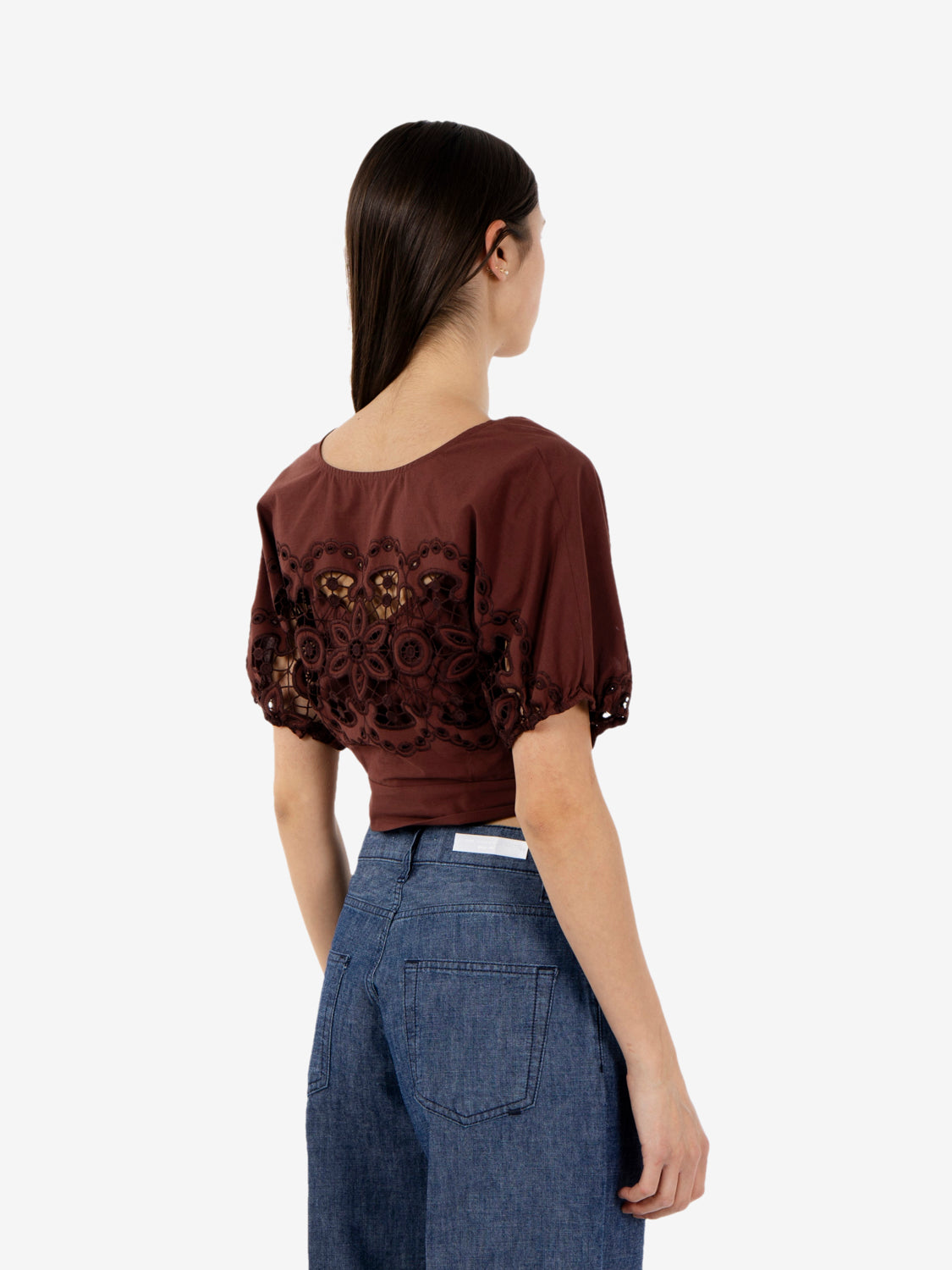 Brown embroidered crop top