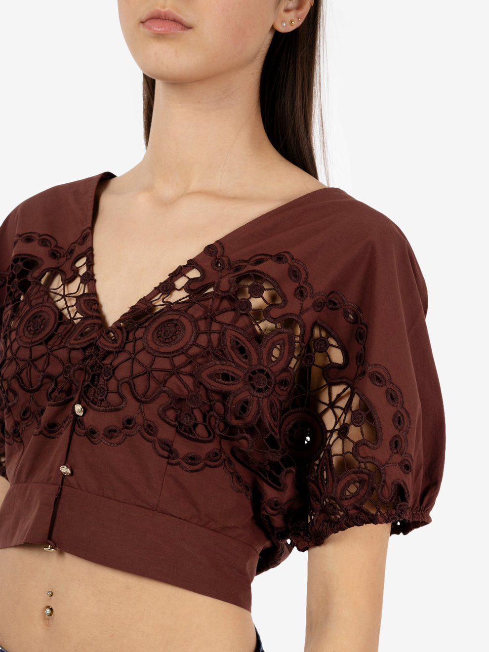 Brown embroidered crop top
