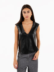 PATRIZIA PEPE - Top in ecopelle con zip nero