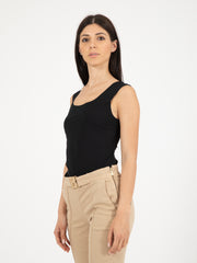 PATRIZIA PEPE - Top stretch taglio vivo nero