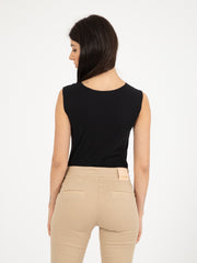 PATRIZIA PEPE - Top stretch taglio vivo nero