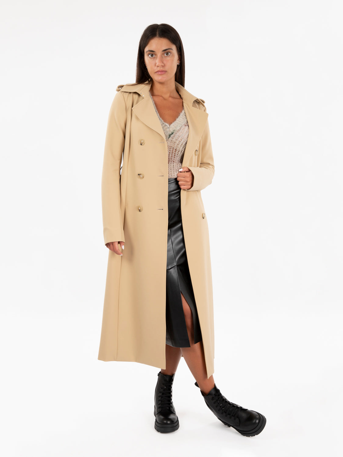 Trench con fibbia beige