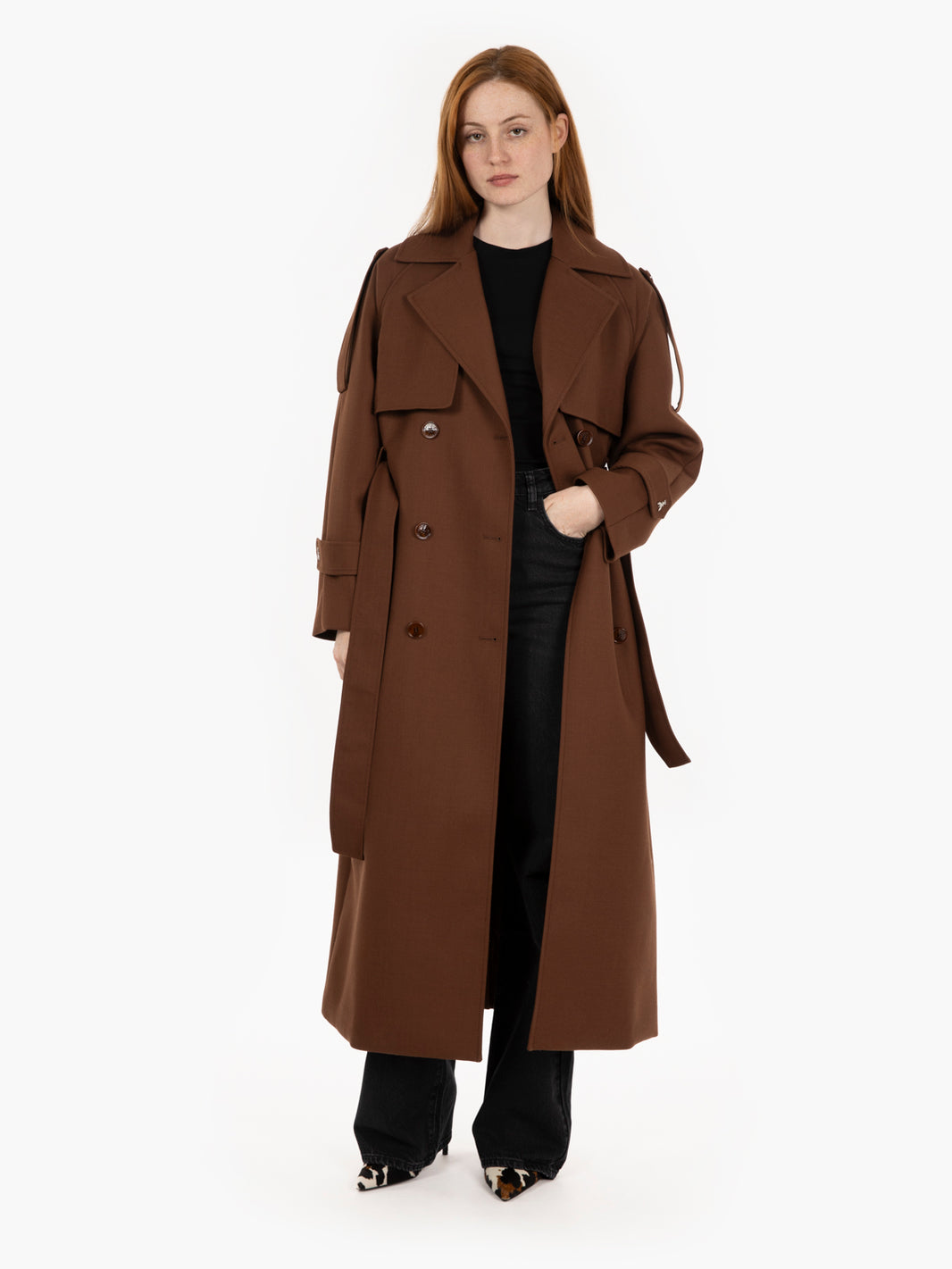 Trench in misto lana marrone