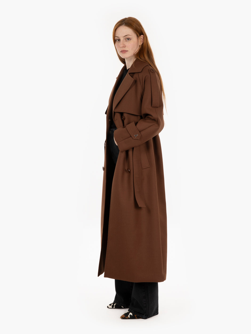 Trench in misto lana marrone