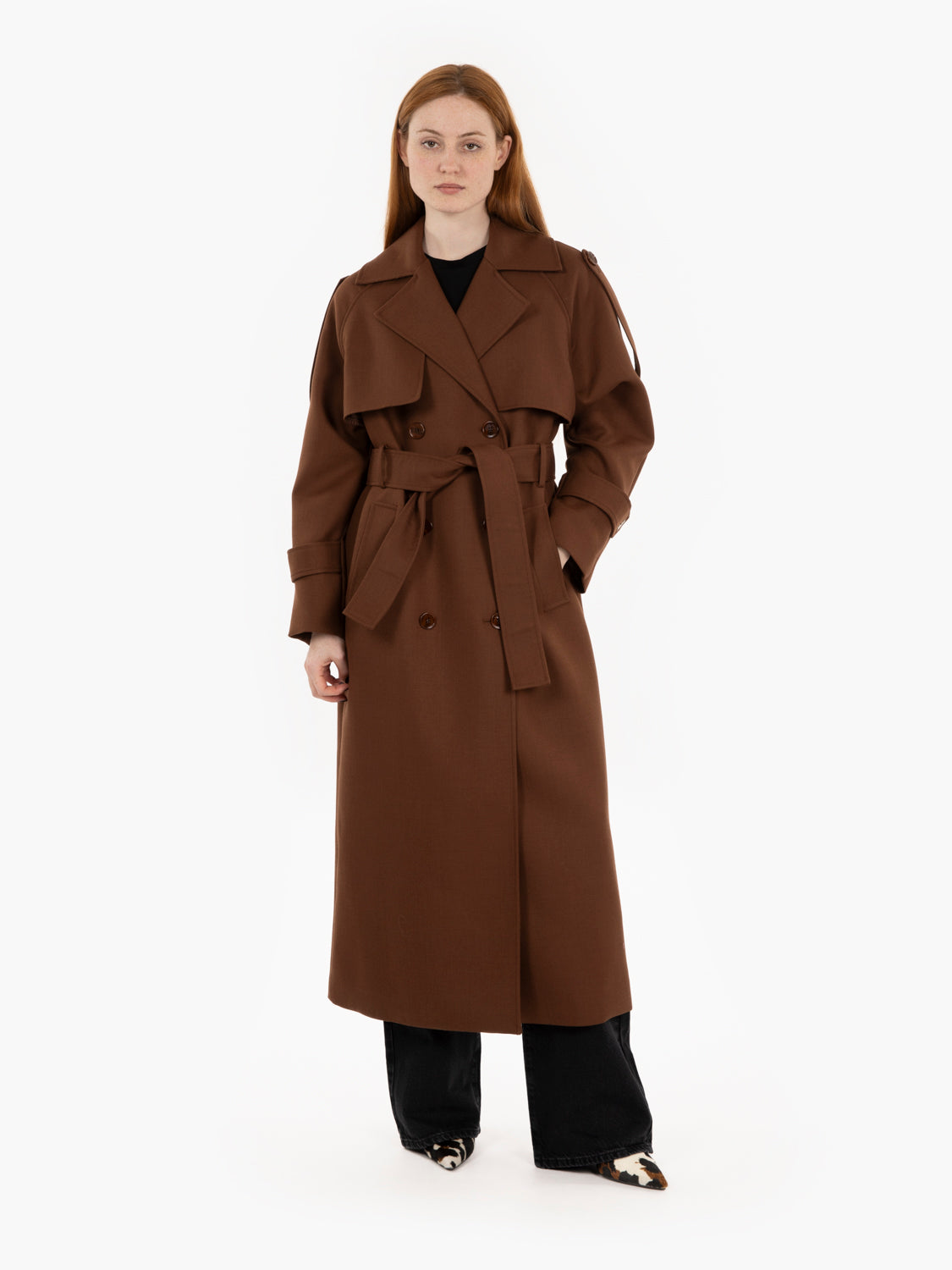Trench in misto lana marrone