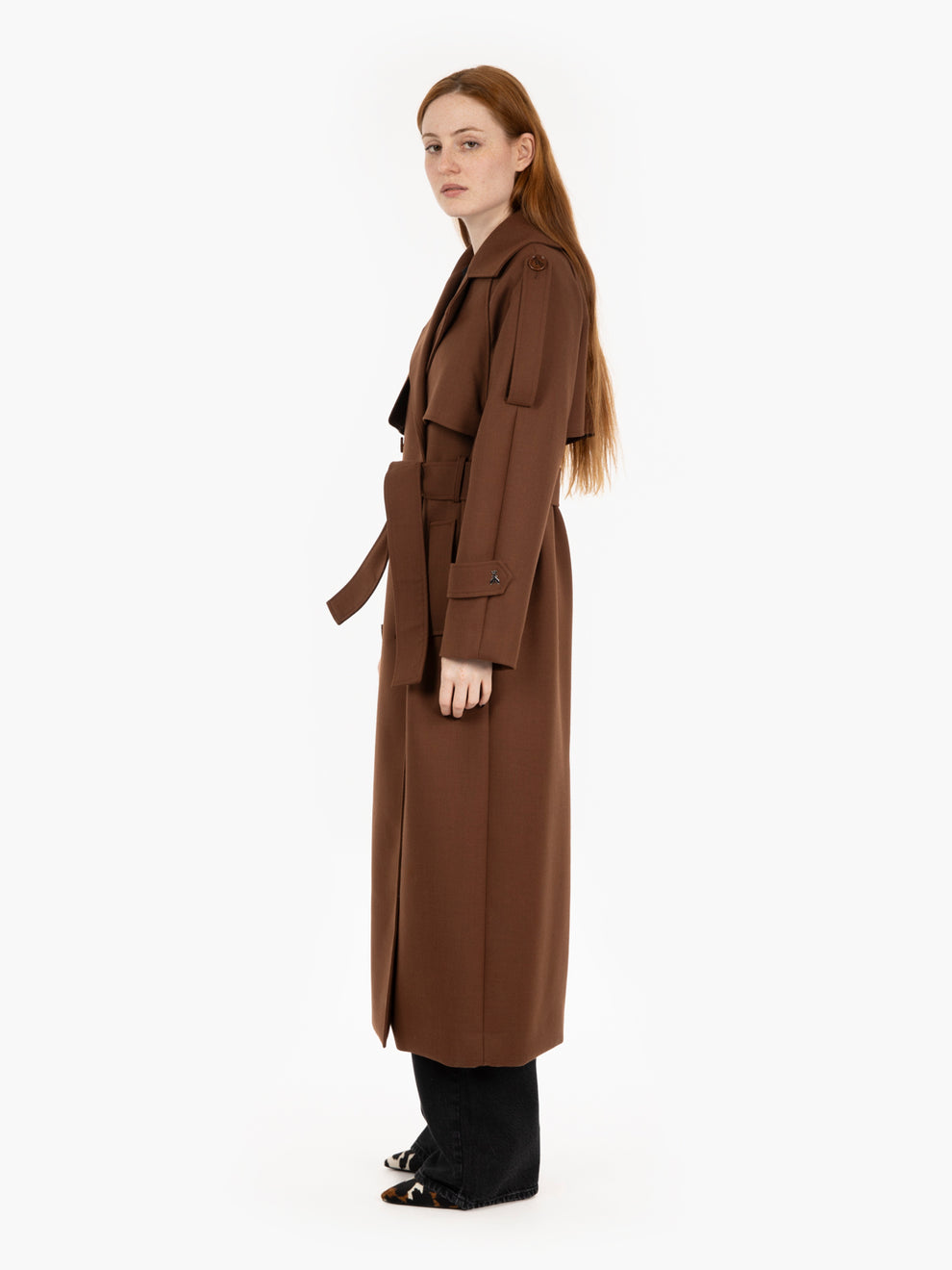 Trench in misto lana marrone