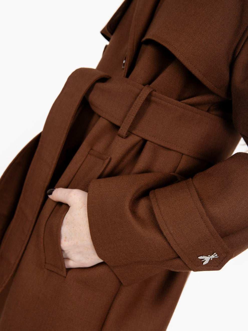 Trench in misto lana marrone