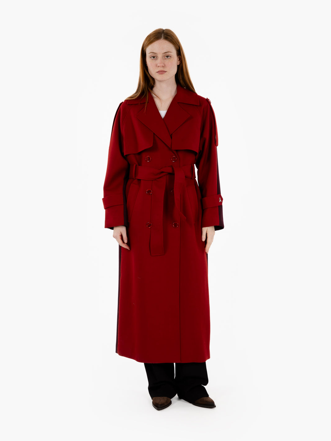 Purple / red wool blend trench coat