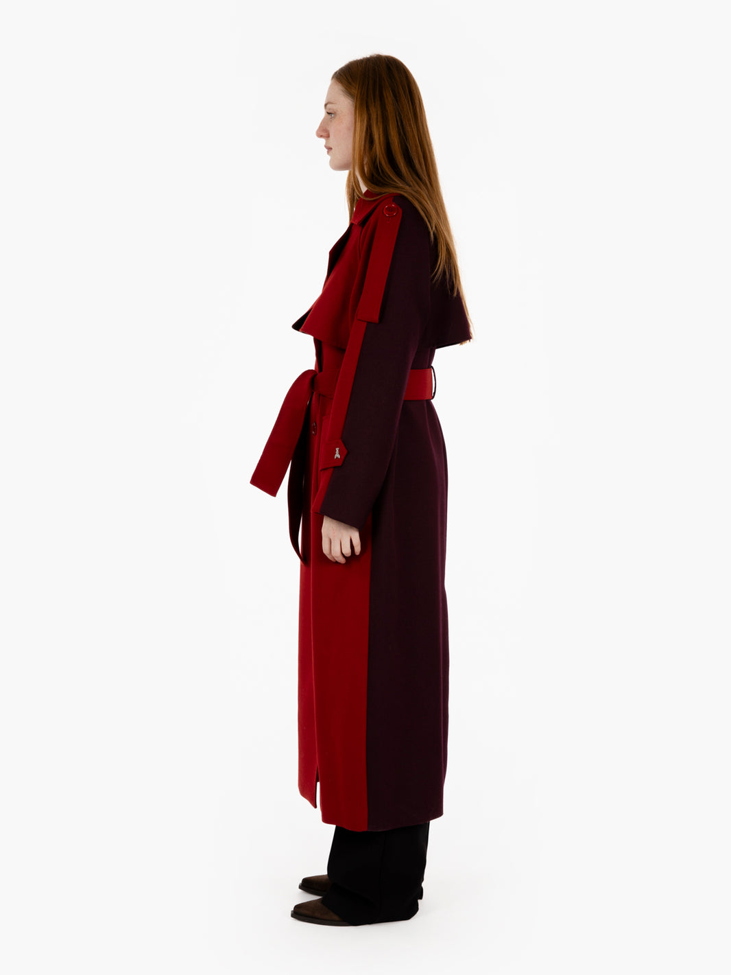 Purple / red wool blend trench coat