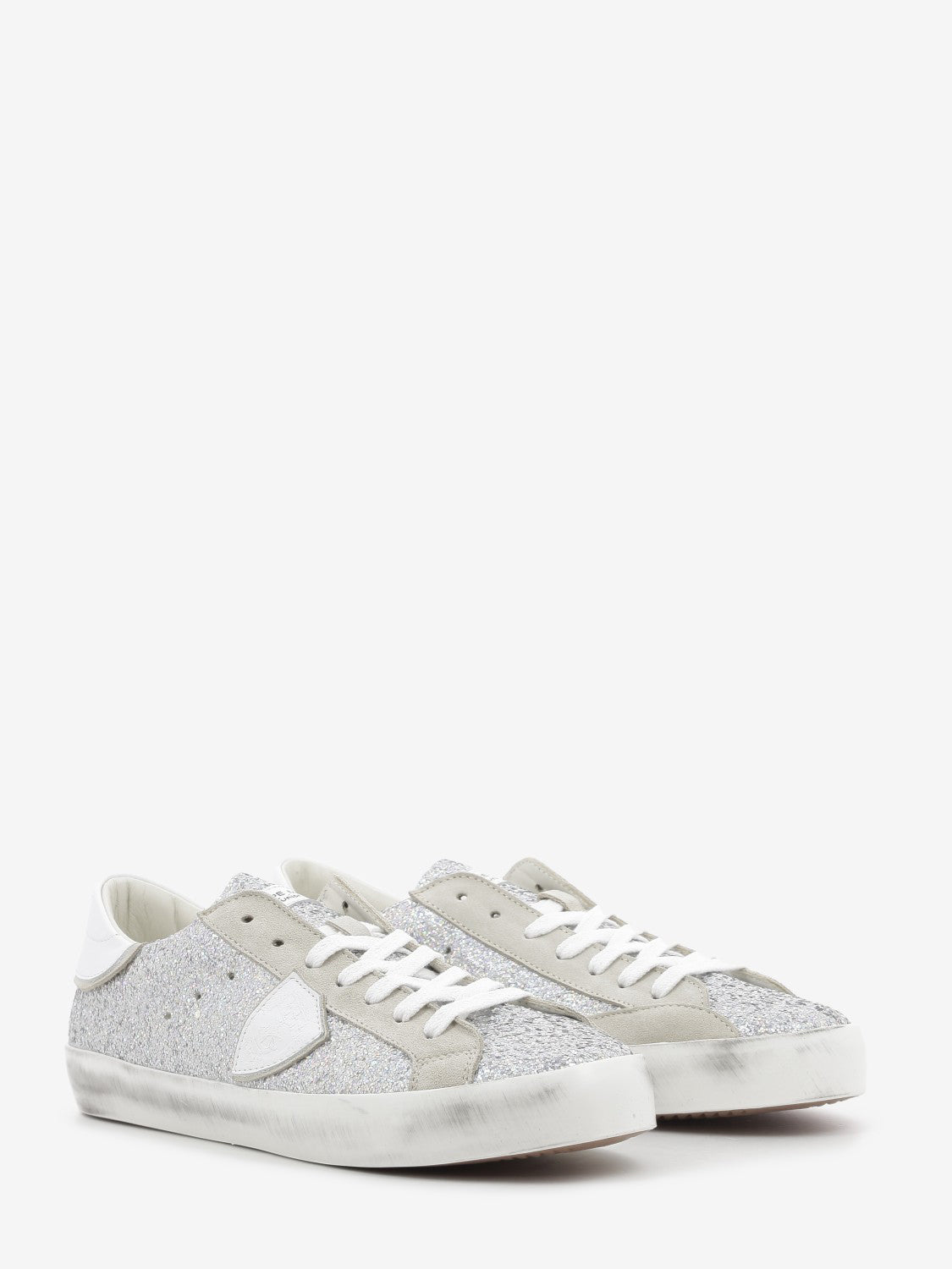 PRSX glitter and suede sneakers with contrasting heel tab silver/white/sand