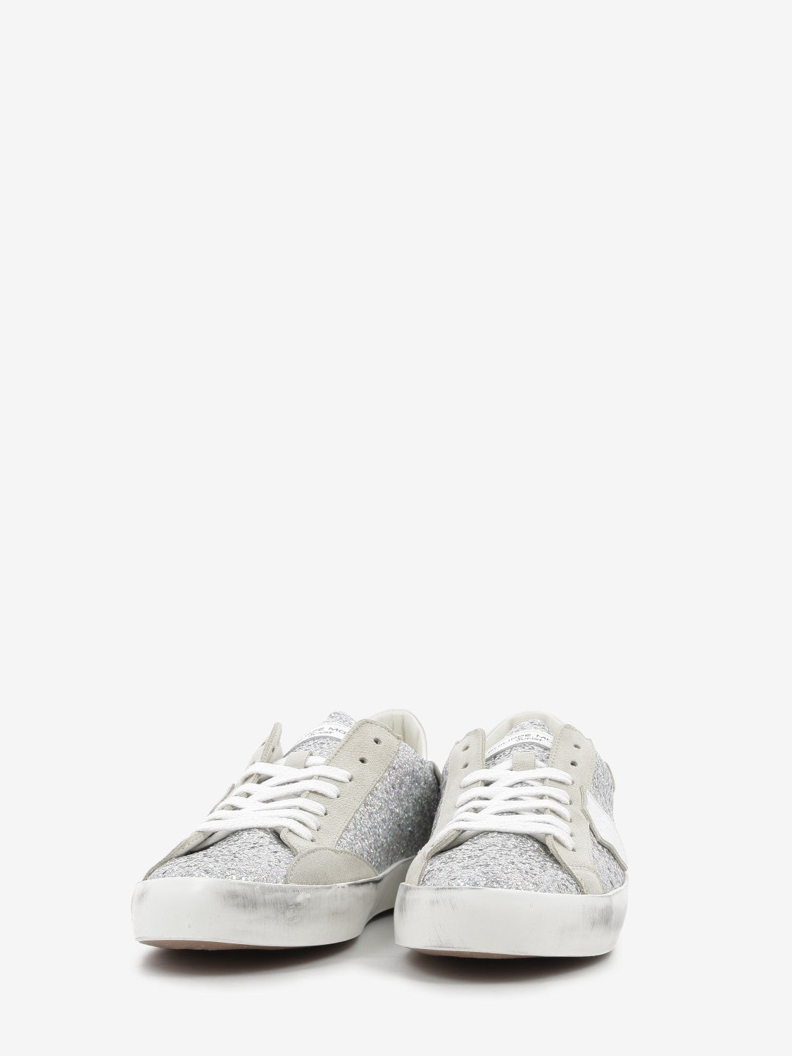 PRSX glitter and suede sneakers with contrasting heel tab silver/white/sand