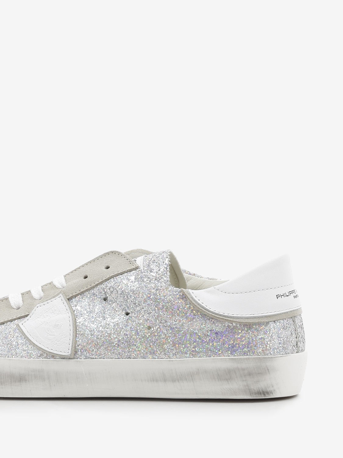 PRSX glitter and suede sneakers with contrasting heel tab silver/white/sand