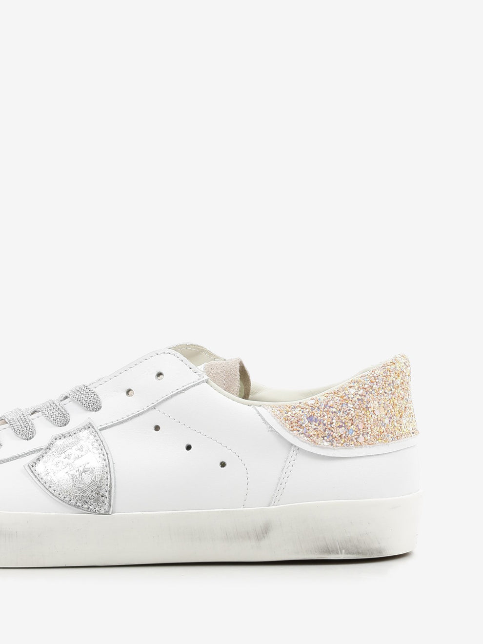 PRSX leather and suede with glitter heel tab white / rose / pink / silver