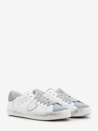 PRSX leather and suede with glitter heel tab white / skyblue /silver