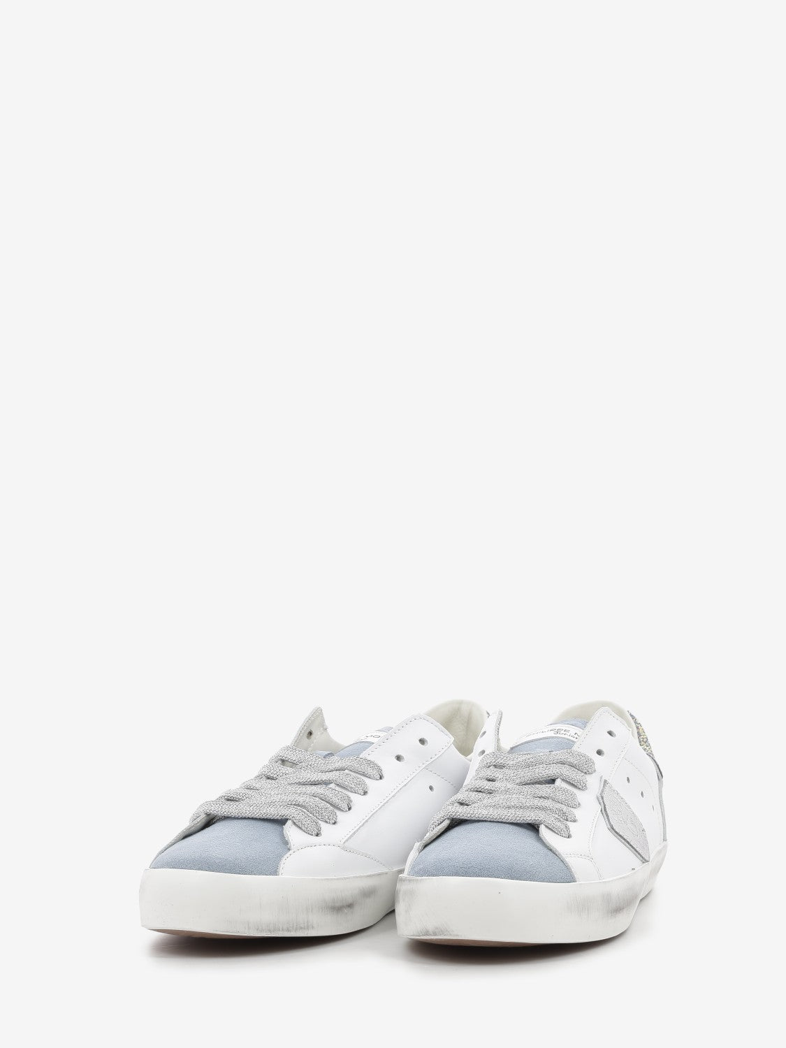 PRSX leather and suede with glitter heel tab white / skyblue /silver