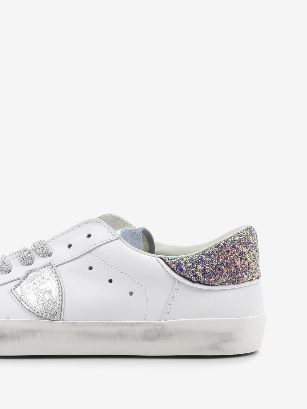 PRSX leather and suede with glitter heel tab white / skyblue /silver