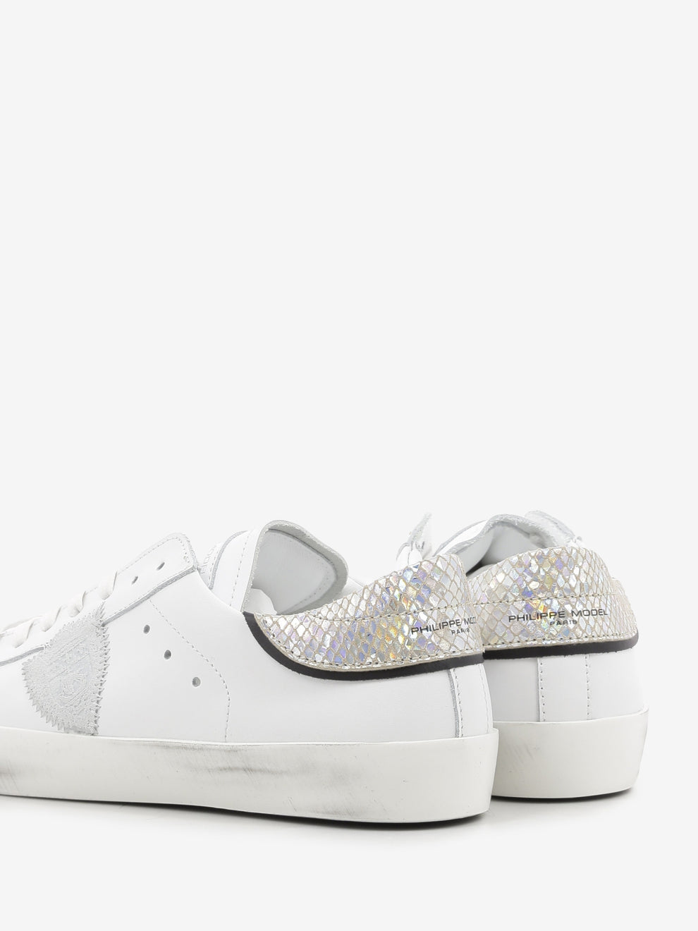 PRSX leather sneakers with crocodile-print heel tab white/silver/black/ivory