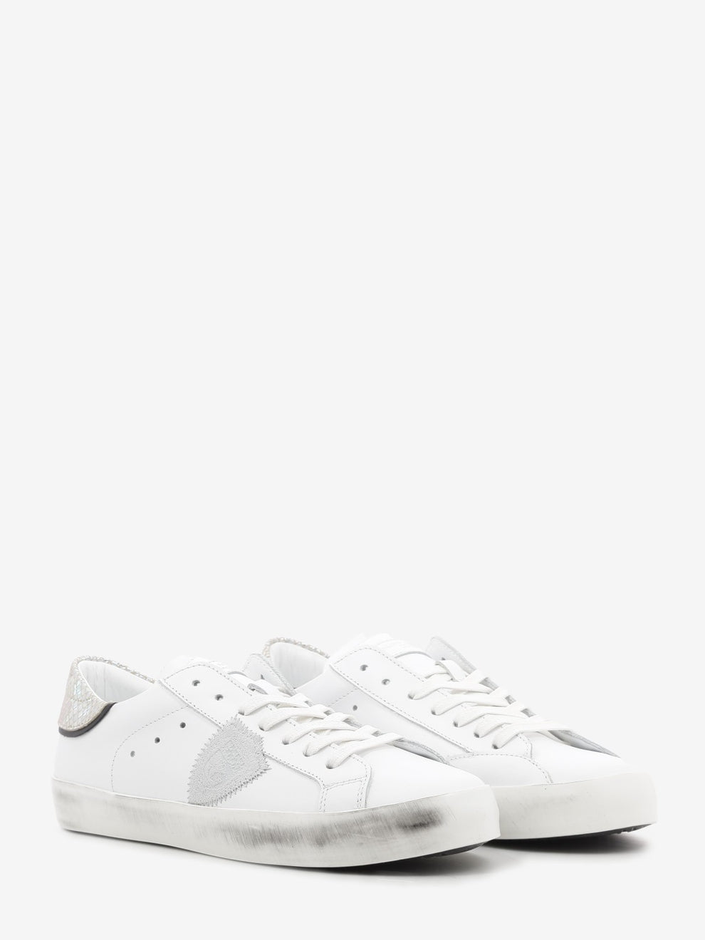 PRSX leather sneakers with crocodile-print heel tab white/silver/black/ivory