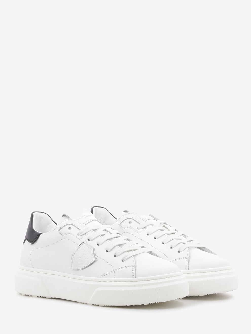 Temple leather sneakers with contrasting heel tab white/black/silver