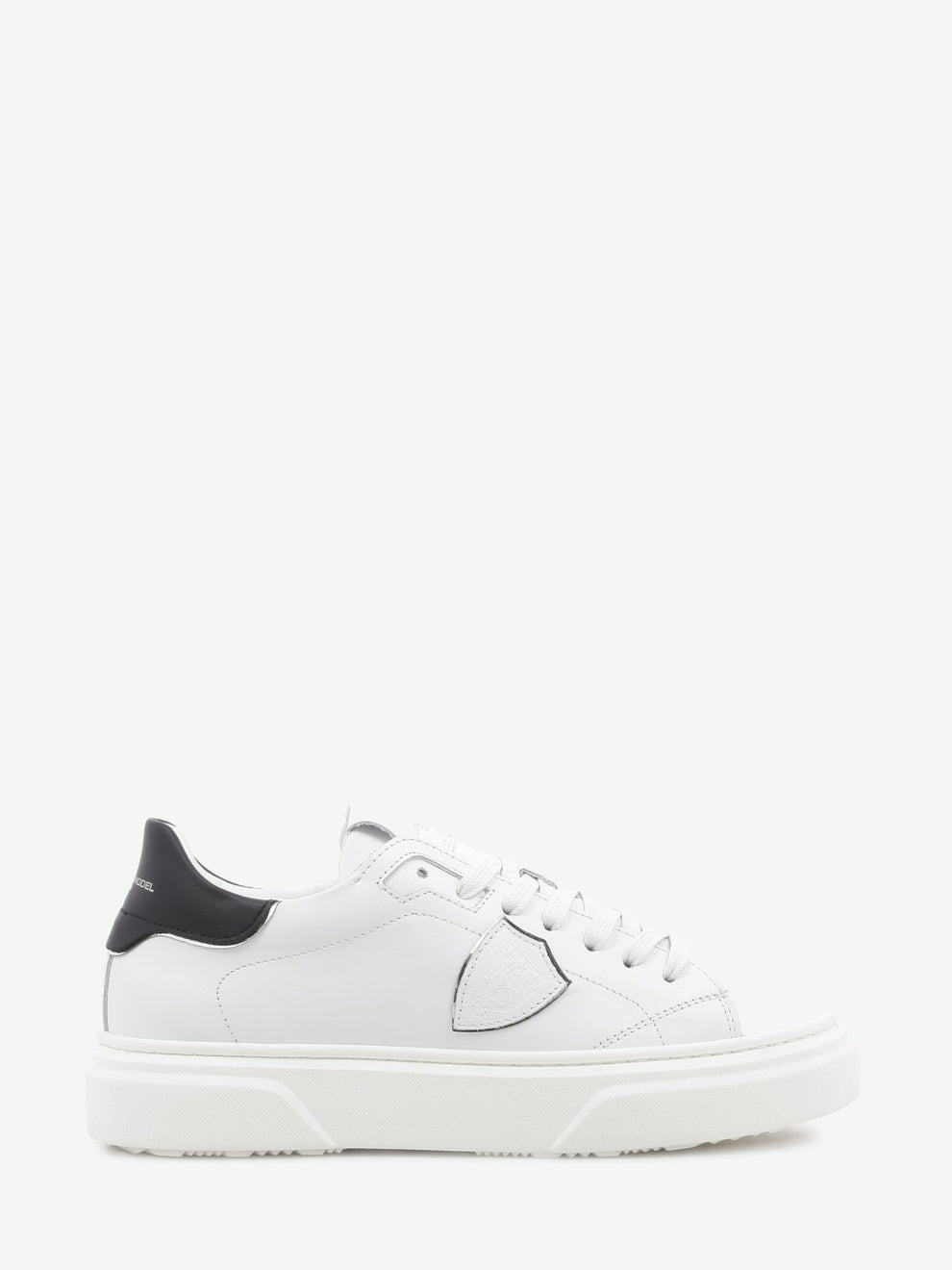 Temple leather sneakers with contrasting heel tab white/black/silver