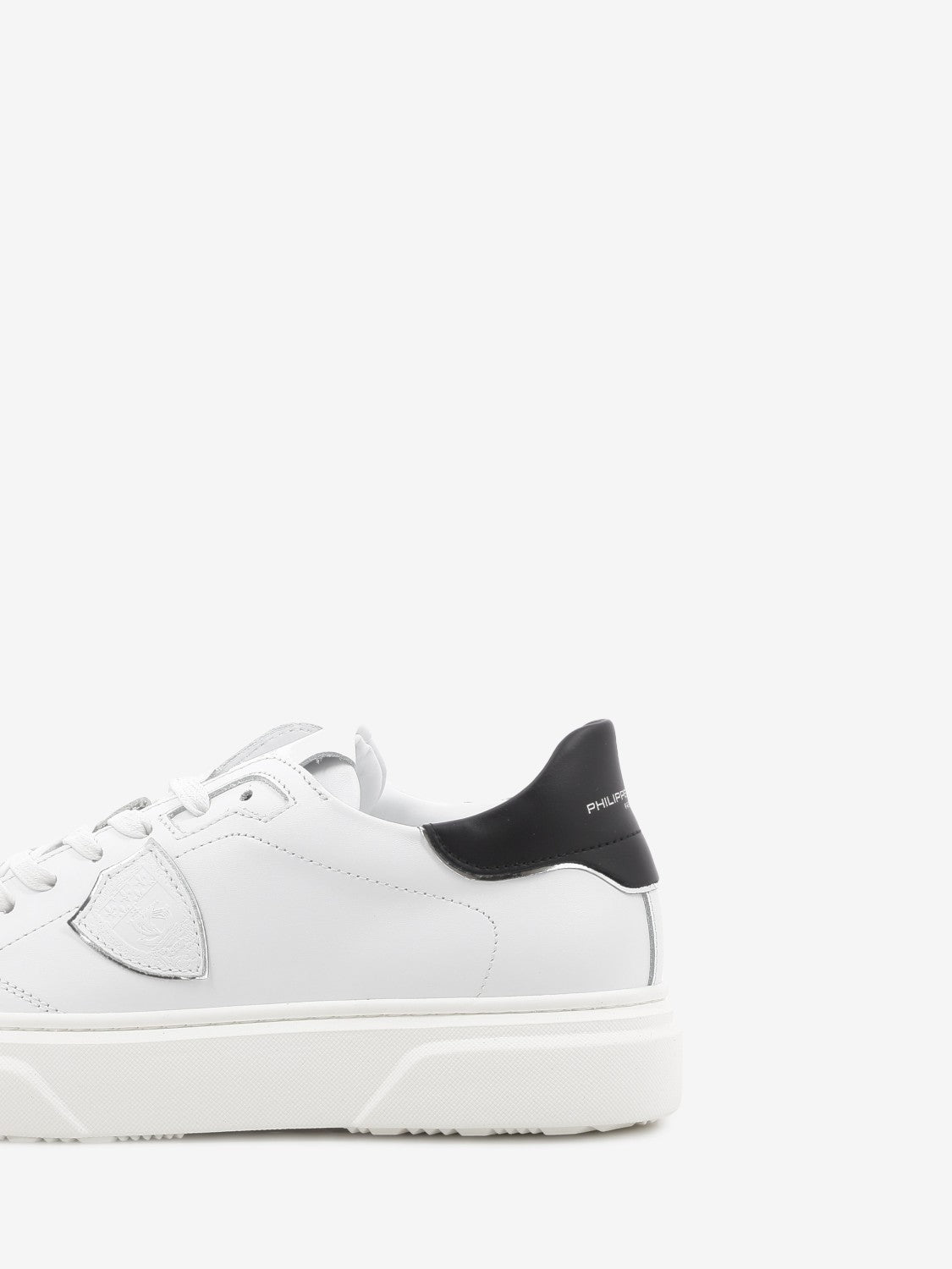Temple leather sneakers with contrasting heel tab white/black/silver