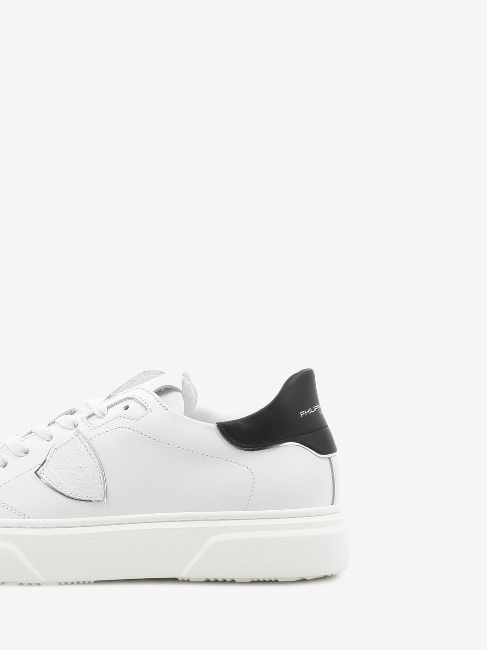Temple leather sneakers with contrasting heel tab white/black/silver