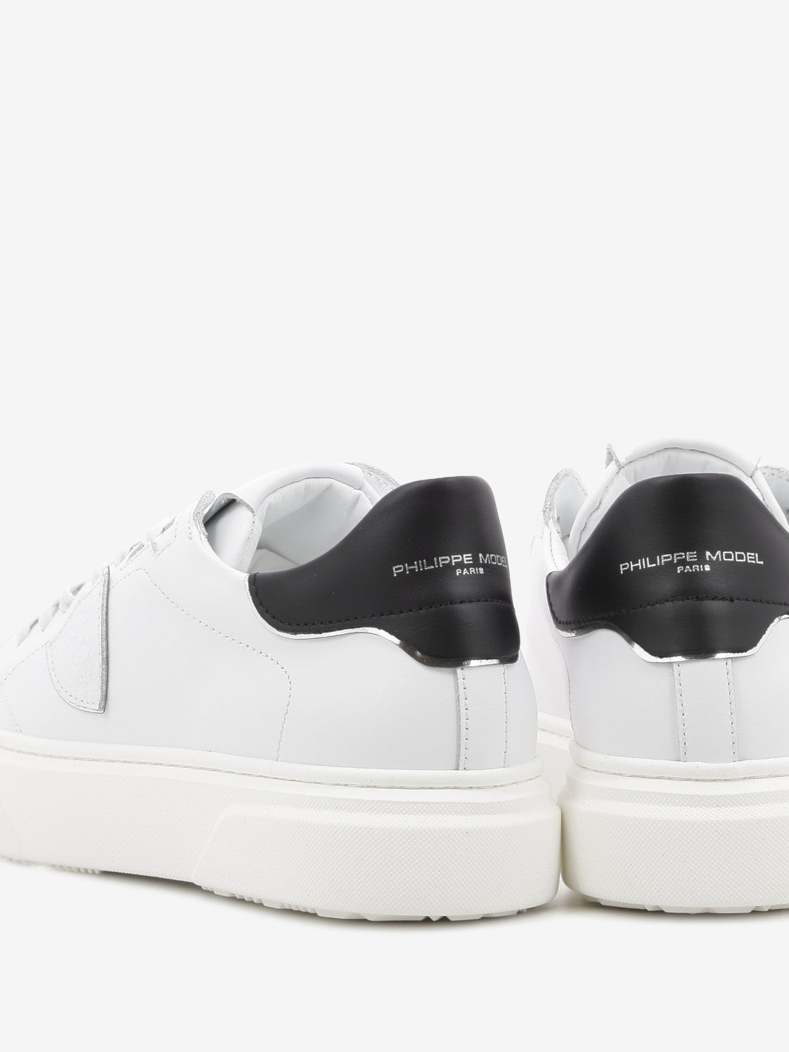 Temple leather sneakers with contrasting heel tab white/black/silver