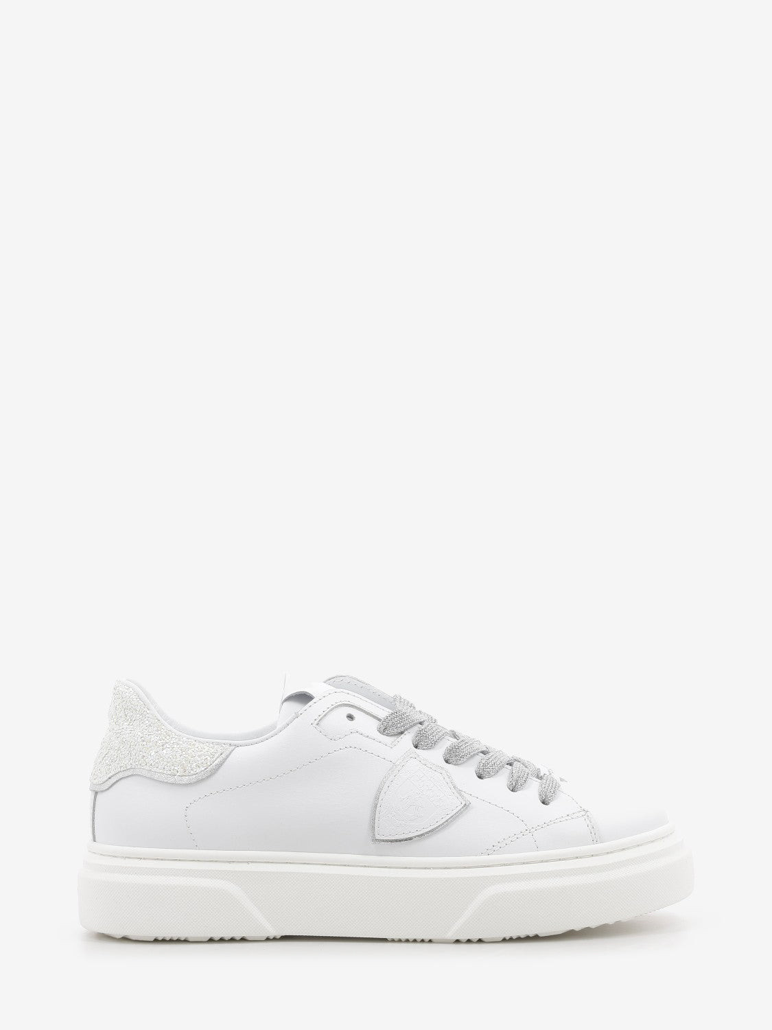 Temple leather sneakers with glitter heel tab white/silver