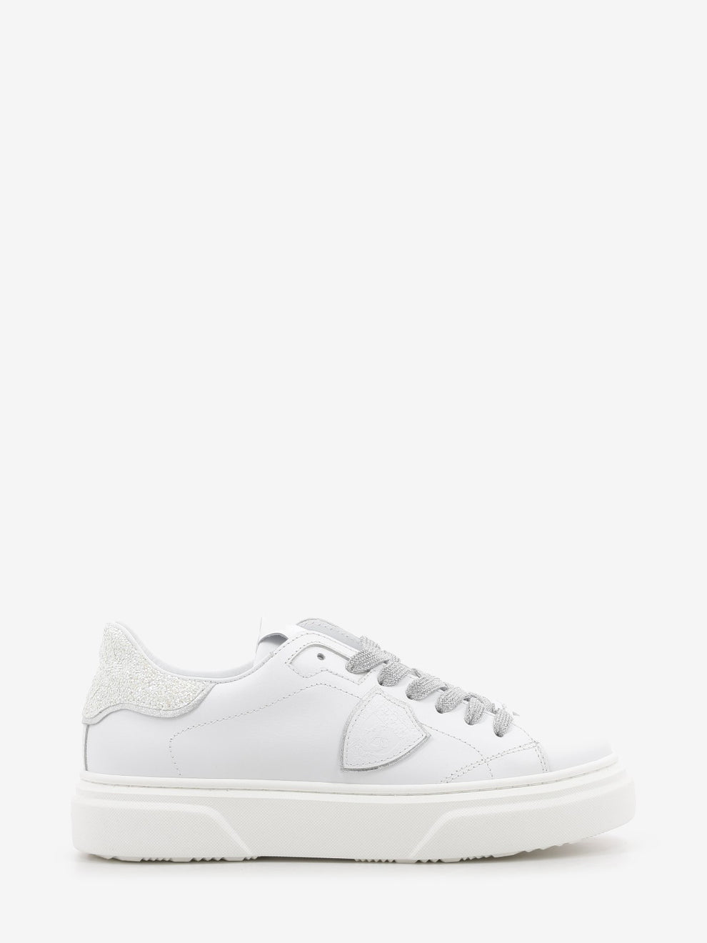 Temple leather sneakers with glitter heel tab white/silver