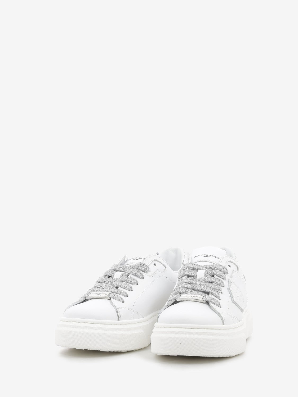 Temple leather sneakers with glitter heel tab white/silver