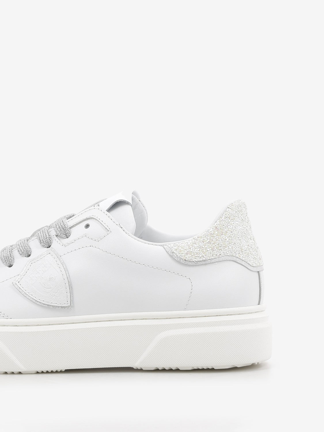 Temple leather sneakers with glitter heel tab white/silver