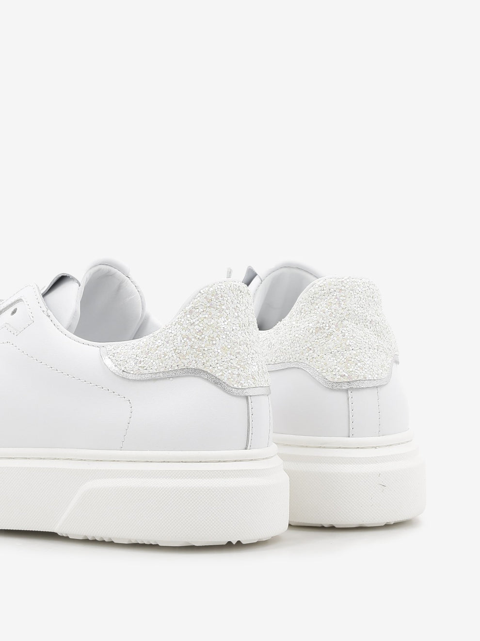 Temple leather sneakers with glitter heel tab white/silver