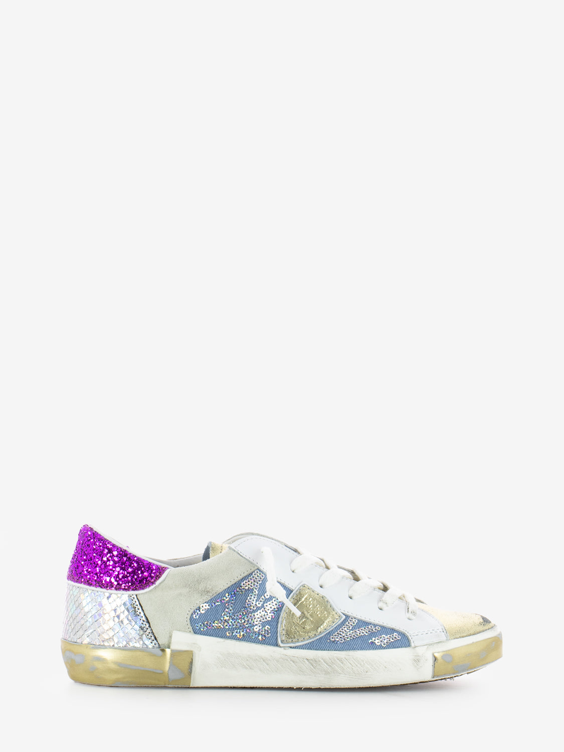 Prsx Low Woman Veau glitter sequins blanc