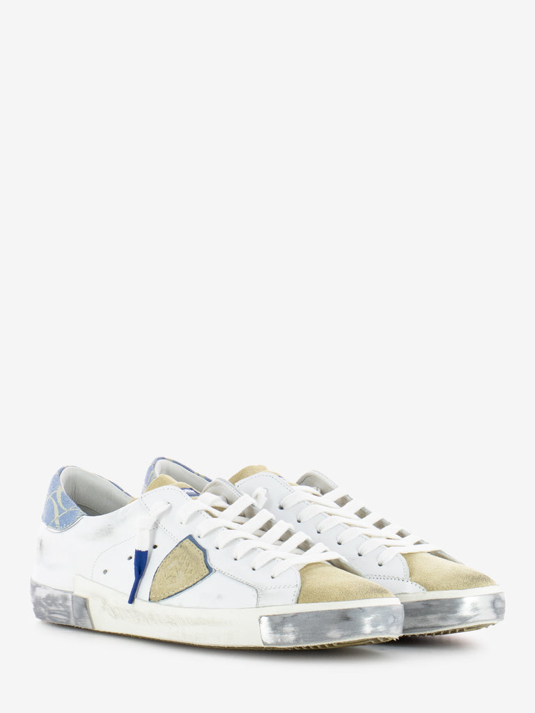 PHILIPPE MODEL - Sneakers PRSX low M veau denim bouclier bianco