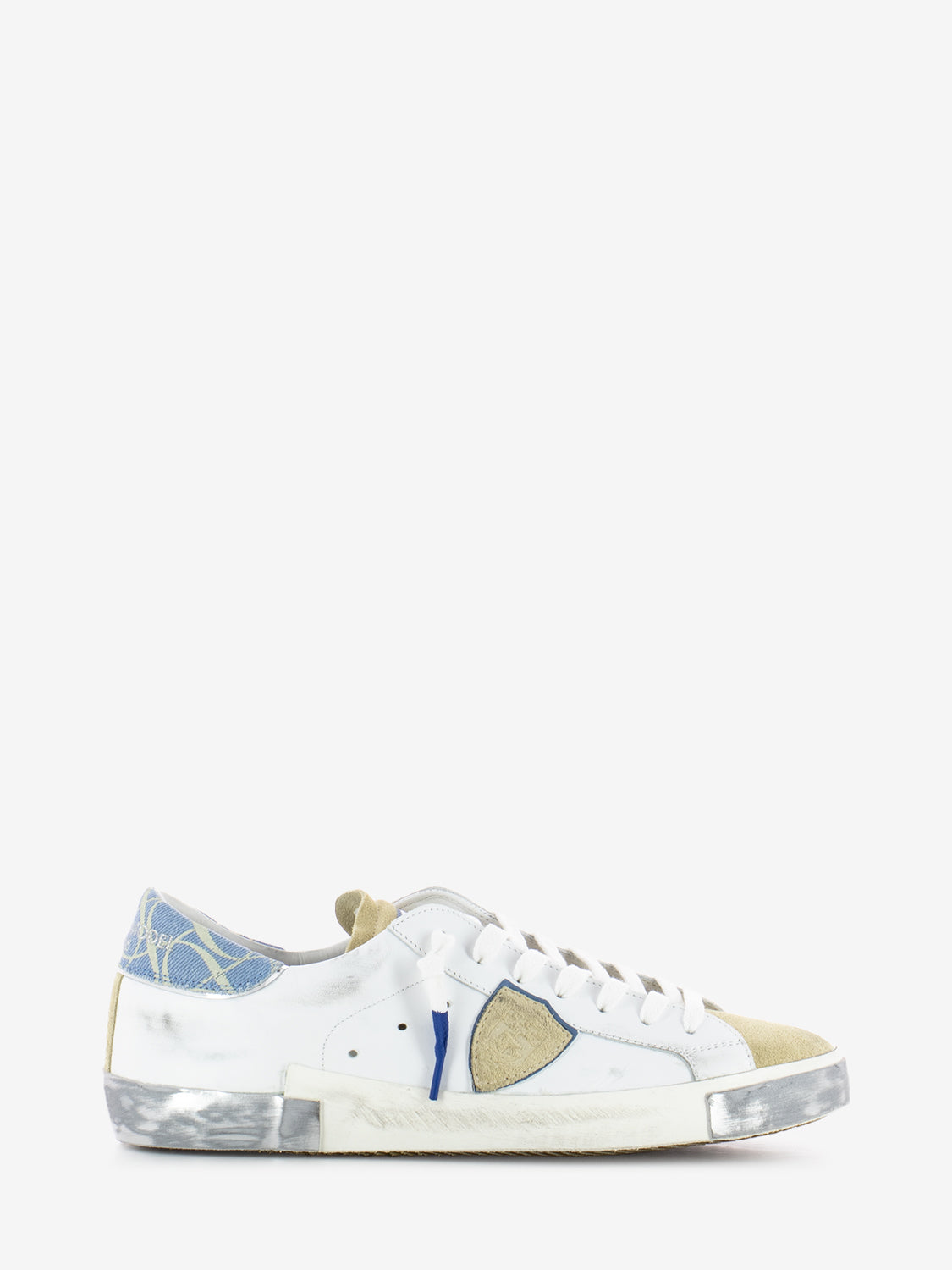 Sneakers PRSX low M veau denim bouclier bianco