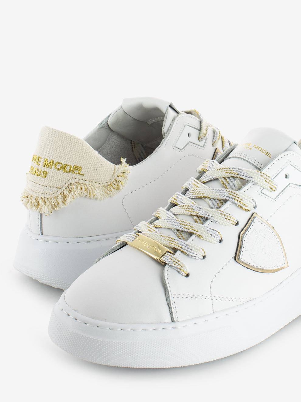 Temple Low Woman Veau denim blanc / beige