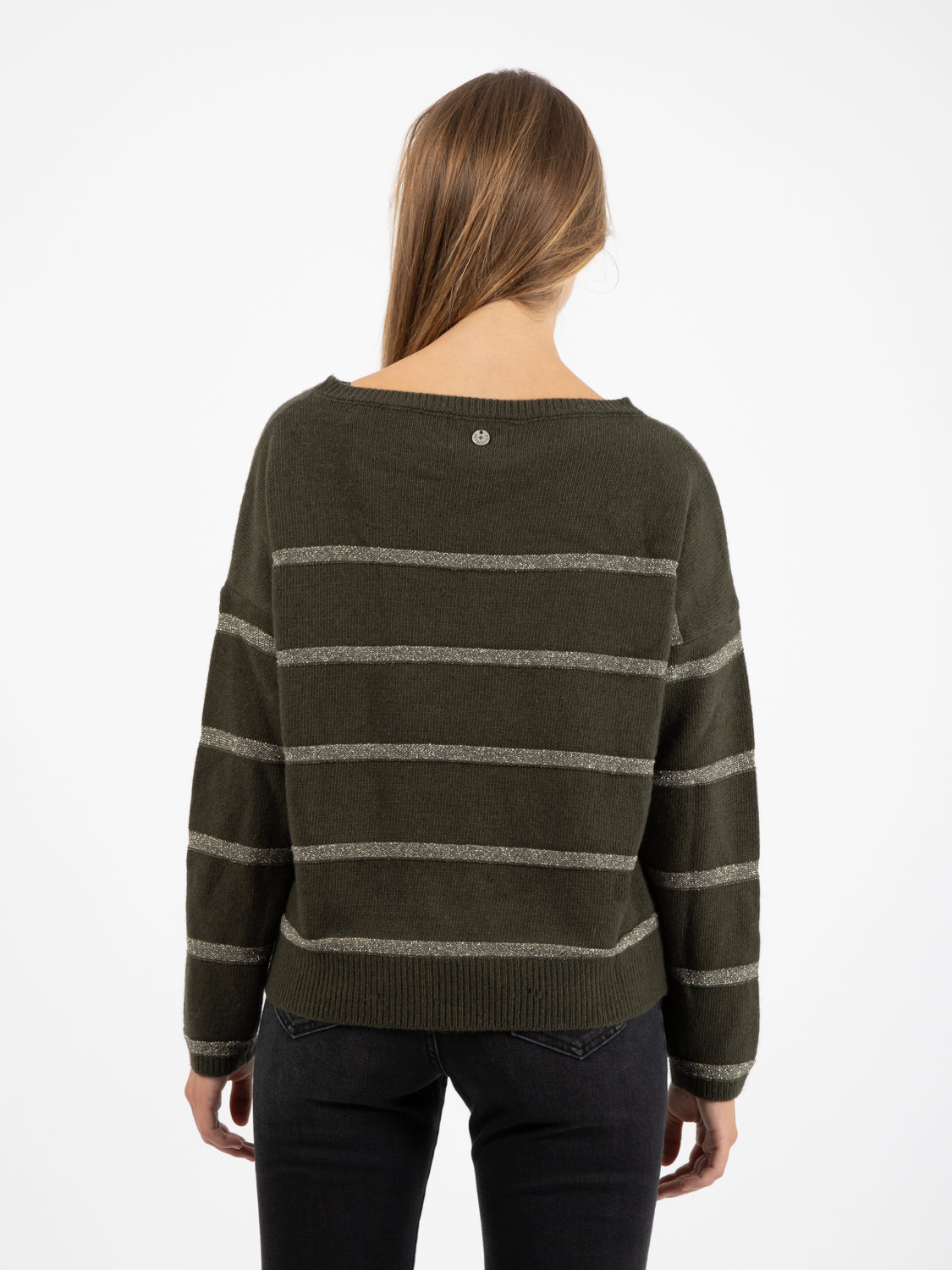 Maglione con righe lurex verde militare