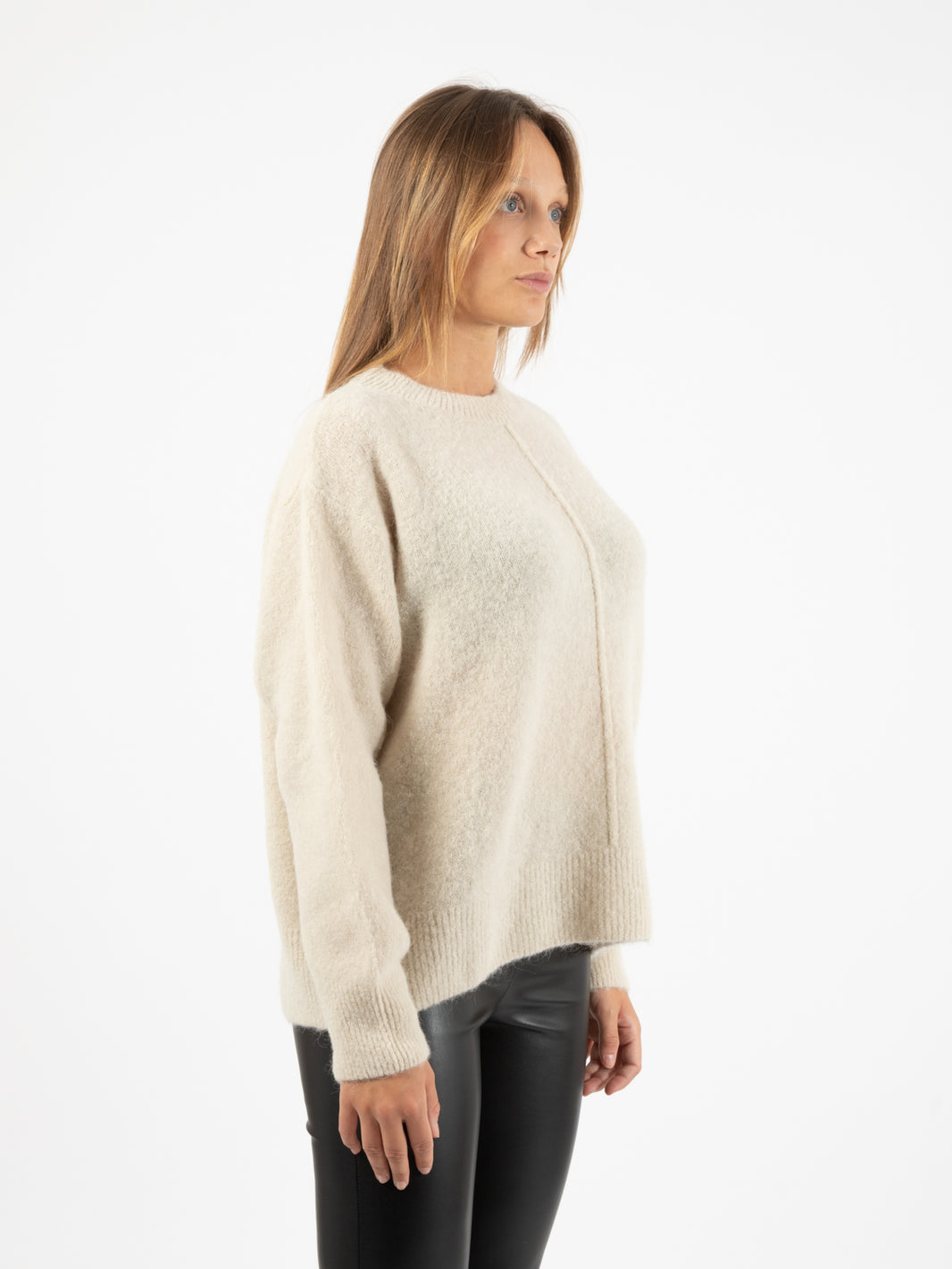 Maglione girocollo alpaca burro