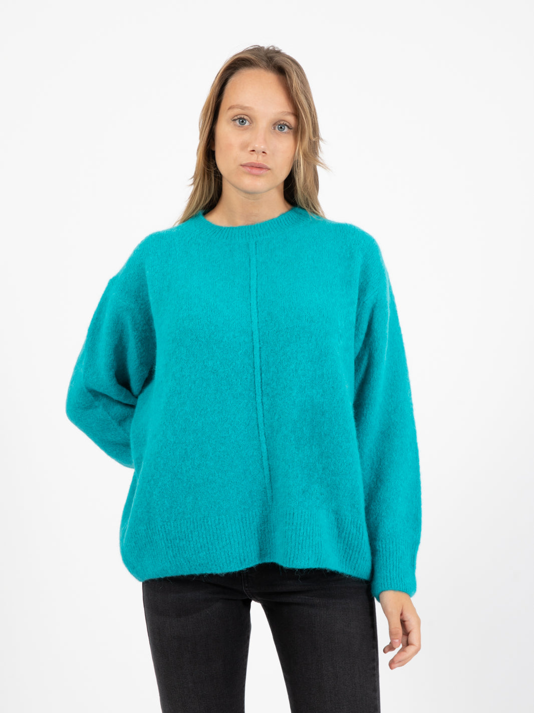 Maglione girocollo alpaca turchese