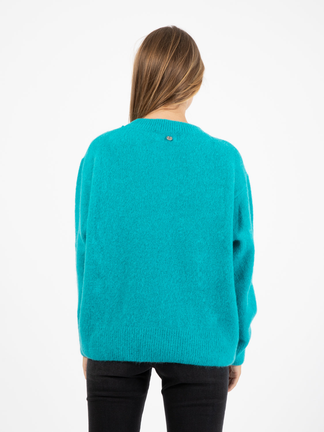 Maglione girocollo alpaca turchese