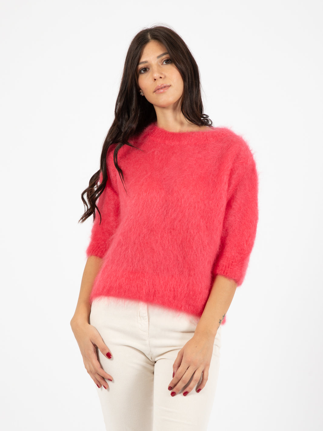 Maglione manica corta corallo