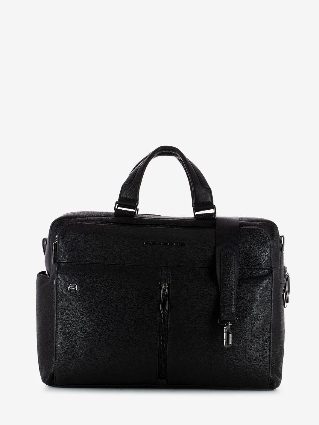 15.6" Laptop Briefcase with Two Compartments in Black Leather 
