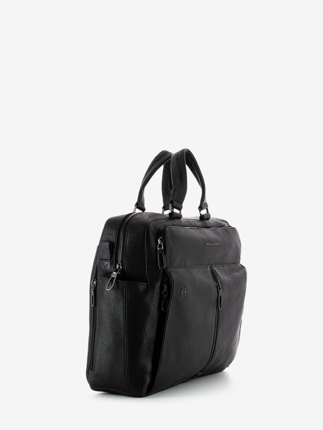 15.6" Laptop Briefcase with Two Compartments in Black Leather 