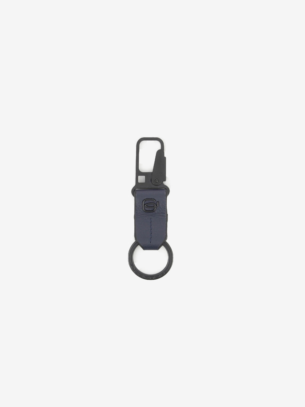 Piquadro Carabiner Keychain in Blue Leather