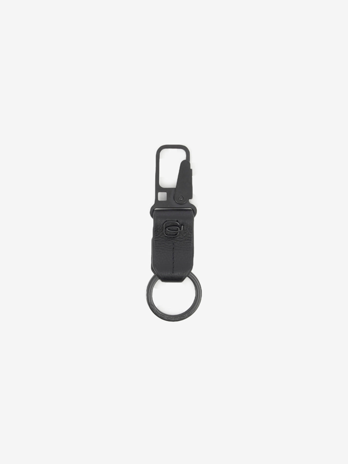 Piquadro Carabiner Keychain in Black Leather