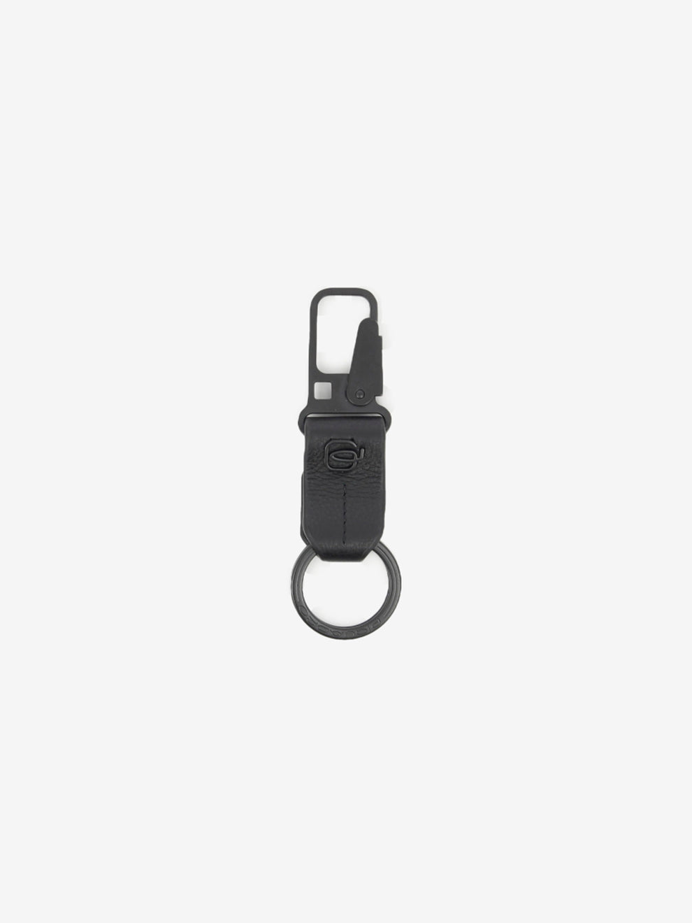 Piquadro Carabiner Keychain in Black Leather