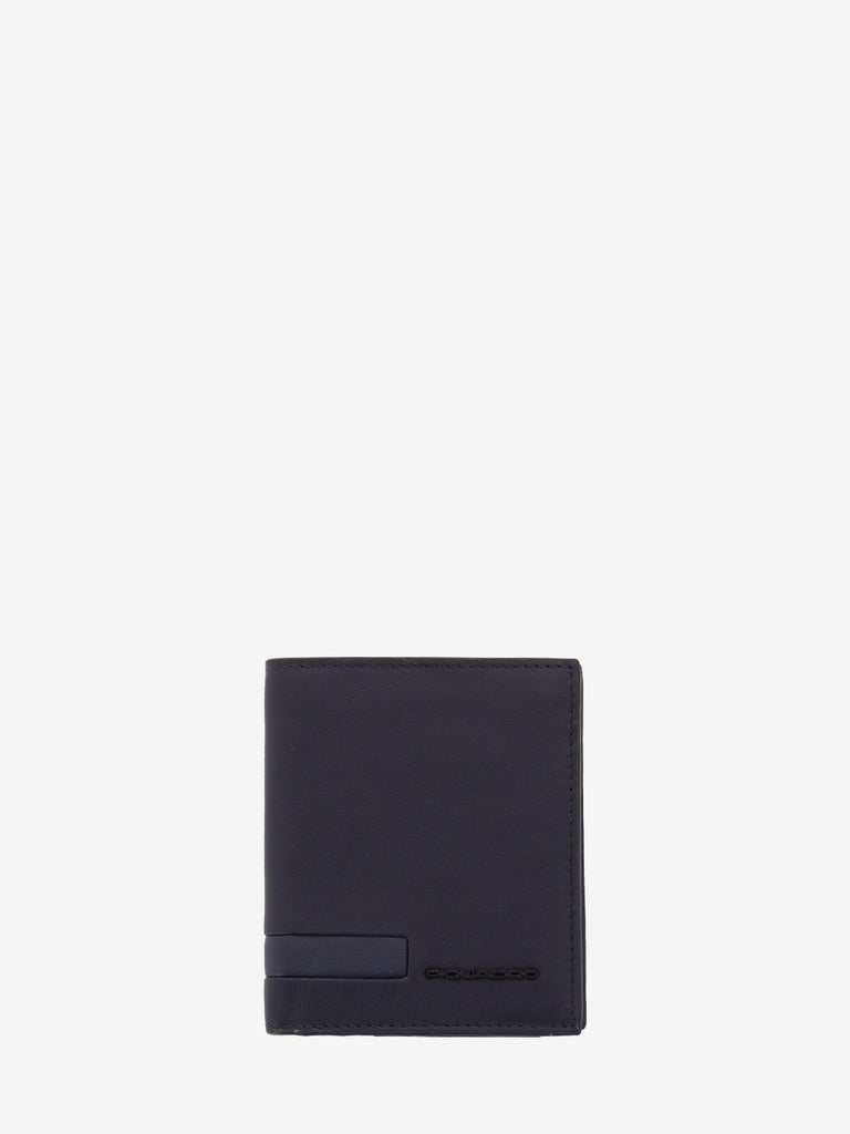 PIQUADRO - Portafoglio verticale con portamonete blu